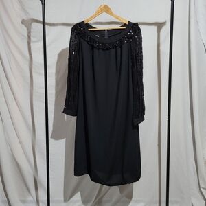 Kohler dress vintage sheer black evening sequins 1970s shift midi plus size XL